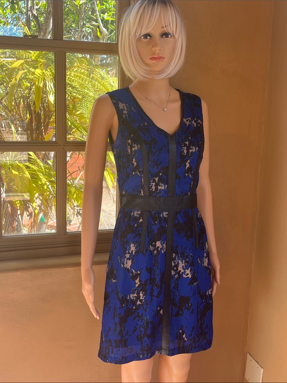 Miss Sixty Blue & Black V‑Neck Sheath Dress